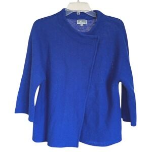 JM Collection Petite Royal Blue 100% Wool Asymmetrical Snap Cardigan P/XL Cape